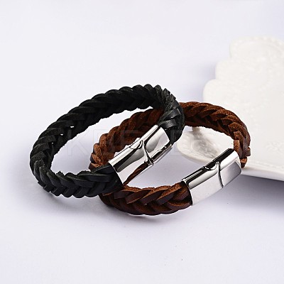 Trendy Leather Braided Cord Bracelets BJEW-P128-05-1