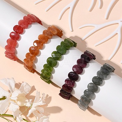 Oval Natural Malaysia Jade Beaded Stretch Bracelets G-P589-02A-1