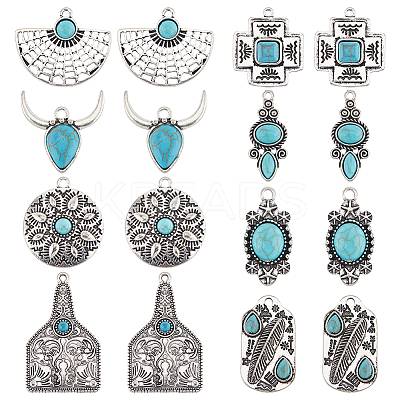 16Pcs 8 Style Resin Imitation Turquoise Pendants FIND-SC0007-68-1