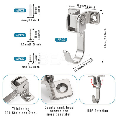 2 Sets Stainless Steel Hook Hangers STAS-HP0001-01A-1
