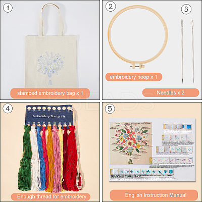 1 Set DIY Tote Bag Embroidery Kit DIY-CP0011-21B-1