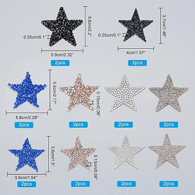 20Pcs 10 Style Rhinestone Star Cloth Iron On/Sew On Patches DIY-NB0006-05-1