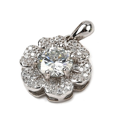 925 Sterling Silver  Moissanite Rhinestone Flower Charms STER-D308-01A-P-1