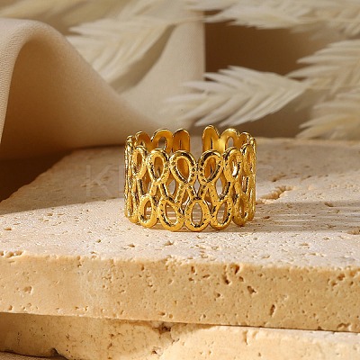 304 Stainless Steel Open Cuff Rings for Women RJEW-U060-01C-G-1
