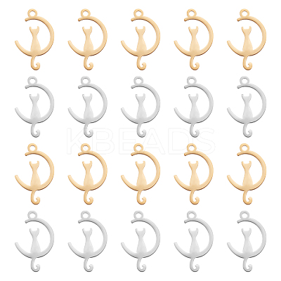 20Pcs 2 Colors 201 Stainless Steel Kitten Pendants STAS-UN0030-04-1