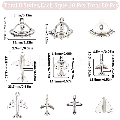 80Pcs 8 Styles Tibetan Style Alloy Pendants FIND-SC0007-28-1