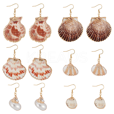6Pair 304 Stainless Steel Shell Shape Dangle Earrings EJEW-UN00017-1