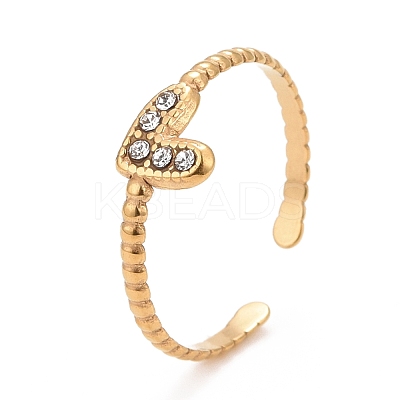 Ion Plating(IP) Crystal Rhinestone Heart Open Cuff Ring RJEW-C025-39G-1