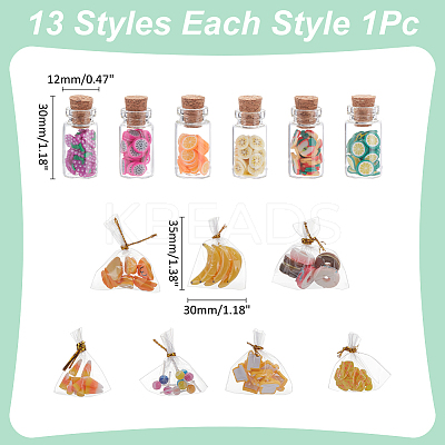 Mixed Shape Glass Bottle Miniature and Resin Mini Imitation Food Decoration DJEW-WR0001-07-1
