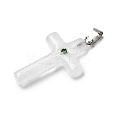 Natural Quartz Crystal Cross Pendants KK-D021-04K-P-1