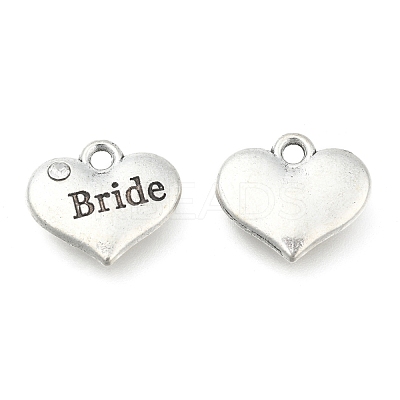 Wedding Theme Antique Silver Tone Tibetan Style Heart with Bride Rhinestone Charms TIBEP-N005-12E-1