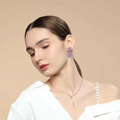 4 Pairs 4 Colors Raffia Grass Braided Round Dangle Stud Earrings with Iron Pins for Women EJEW-FI0002-27-1