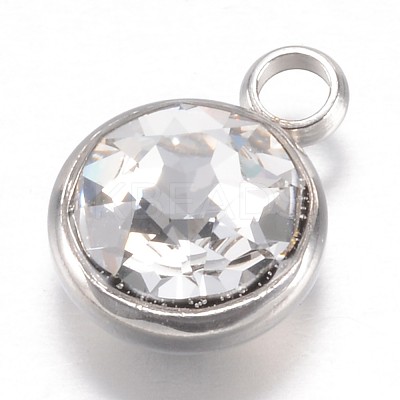 304 Stainless Steel Glass Rhinestone Charms X-STAS-G082-09-1