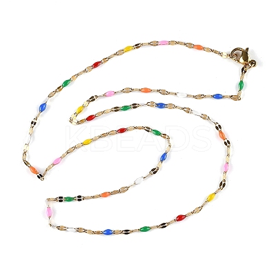 Colorful Enamel Oval & Dapped Link Chain Necklace NJEW-Q315-01G-1