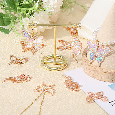 5 Styles Butterfly Zinc Alloy Open Back Bezel Pendants FIND-CA0009-52RG-1