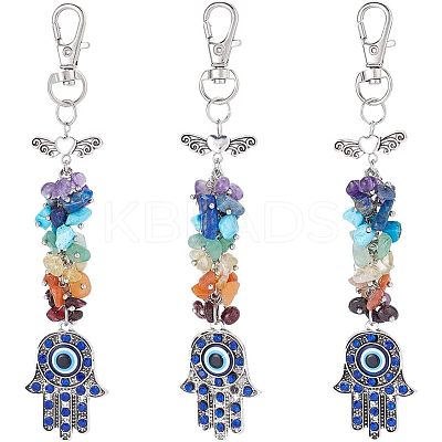 3Pcs Natural & Synthetic Gemstone Chips Cluster Pendant Decoration HJEW-CA0001-35-1