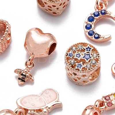 10Pcs 10 Styles Alloy Rhinestone European Dangle Large Hole Beads and Pendants MPDL-FS0001-01RG-1