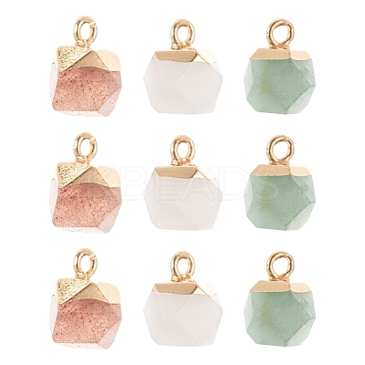 6Pcs 3 Style Electroplate Natural Gemstone Charms G-FS0001-39-1