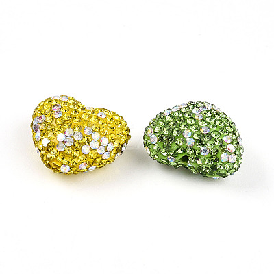 Heart Shaped Polymer Clay Rhinestone Beads PORC-N010-01-1