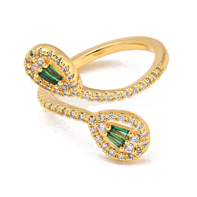 Brass with Cubic Zirconia Open Cuff Rings RJEW-B052-11G-1