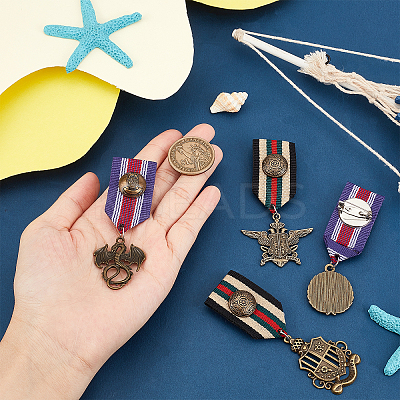 4Pcs 4 Style Medal Alloy Lapel Pin JEWB-GA0001-06-1