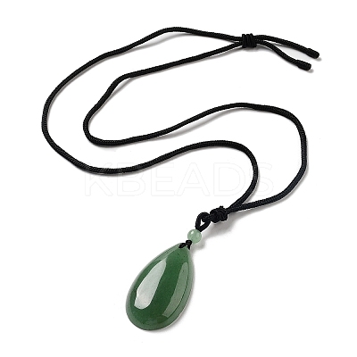 Natural Green Aventurine Pendant Necklace with Nylon Cord for Women NJEW-L464-A07-1