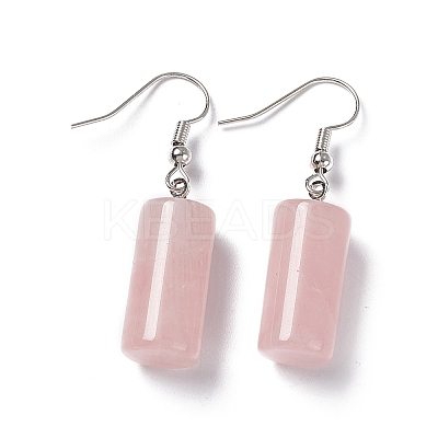 Natural Rose Quartz Cylindrical Dangle Earrings EJEW-D188-01P-05-1