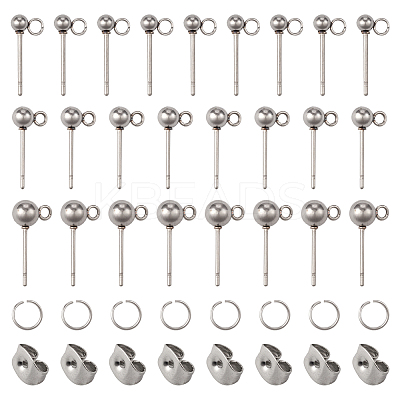 90Pcs 3 Size 202 Stainless Steel Ball Stud Earring Findings STAS-TA0002-22-1