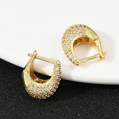 Oval Brass Micro Pave Clear Cubic Zirconia Hoop Earrings EJEW-S277-10G-A-1