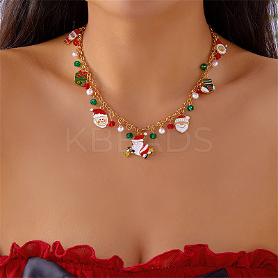 Alloy Rhinestone with Enamel & Plastic Christmas Pendant Bib Necklaces FS-WG99102-03-1