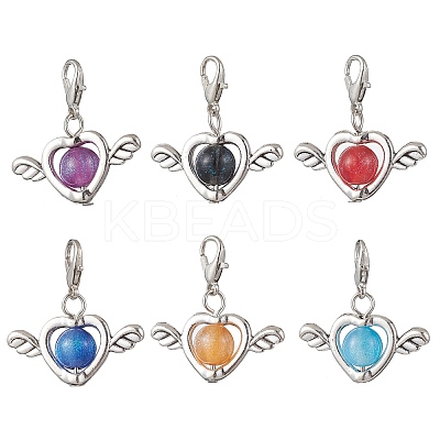 6Pcs 6 Colors Resin Imitation Cat Eye & Alloy Pendant Decorations HJEW-JM03885-1