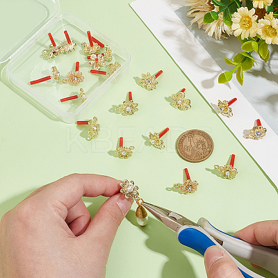 20Pcs 10 Styles Rack Plating Golden Alloy with Rhinestone and ABS Pearl Stud Earring Findings EJEW-UN0002-38-1