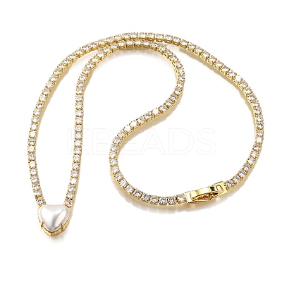 Brass Pave Clear Cubic Zirconia Tennis Necklaces NJEW-K287-02G-1