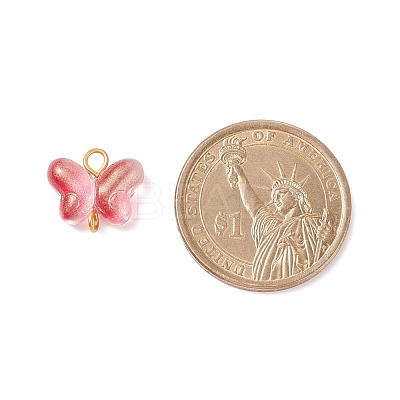 Butterfly Glass Golden Tone Iron Connector Charms PALLOY-JF01733-1
