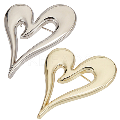 2Pcs 2 Colors Alloy Heart Brooch Pin JEWB-CP0001-61-1
