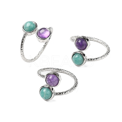 Natural Amethyst & Amazonite Finger Rings RJEW-A068-03P-02-1