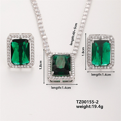 Women's Glass Rectangle Necklace & Earrings Set for Fashionable Look LO8107-2-1
