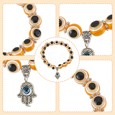 6Pcs 6 Colors Evil Eye Resin Beaded Stretch Bracelets Set with Hamsa Hand Charms BJEW-AN0001-66-1