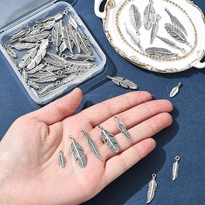 60Pcs Tibetan Style Alloy Feather Pendants TIBEP-FS0001-21-1