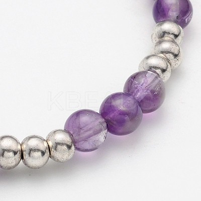 Natural Amethyst Beaded Elephant Charm Stretch Bracelets BJEW-JB01974-03-1