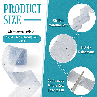 2Rolls Polyester Hot-fix Rhinestone Raw Edges Ribbon OCOR-TA0003-95B-1