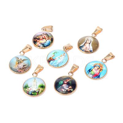 Virgin Mary Theme Glass Pendants GLAA-R186-G-1