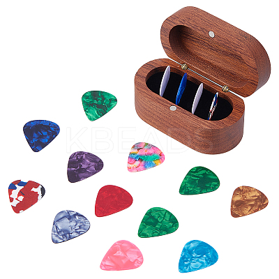 1Pc 4-Slot Oval Shaped Wood Storage Boxes with Magnetic Lid for Guitar Picks OBOX-DC0001-03A-1