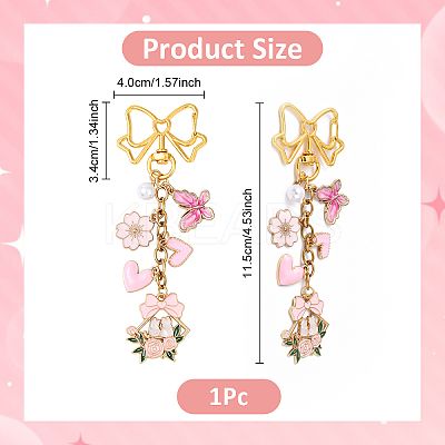 Bowknot Flower Butterfly Heart Alloy Enamel & ABS Plastic Imitation Pearl Pendant Decorations HJEW-YW00148-01-1