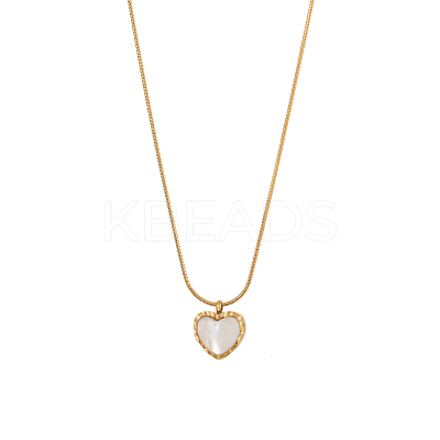 Heart 304 Stainless Steel Shell Pendant Necklaces STAS-OY009-38G-1