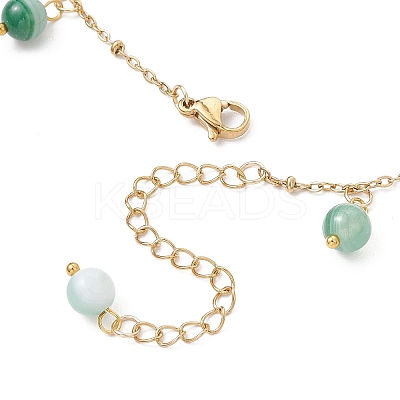 Dyed Natural Banded Agate Round & 304 Stainless Steel Shell Shape Tassel Anklets for Women AJEW-AN00702-01-1