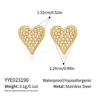 304 Stainless Steel Full Crystal Rhinestone Heart Stud Earrings for Women IV5309-2-1