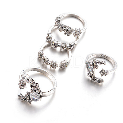 5Pcs Moon & Flower Alloy with Crystal Rhinestone Cuff Rings FS-WGA9DDB-01-1
