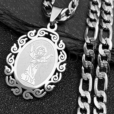 Oval with Virgin Pattern 201 Stainless Steel Pendant Necklaces for Men Women LS-NJEW-K283-22P-1