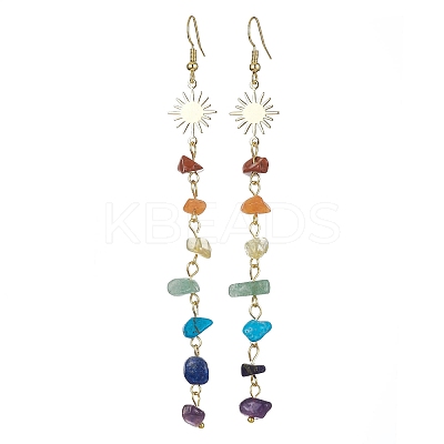 Chakra Theme Natural & Synthetic Mixed Gemstone Chip Beaded Tassel Earrings EJEW-JE05452-02-1